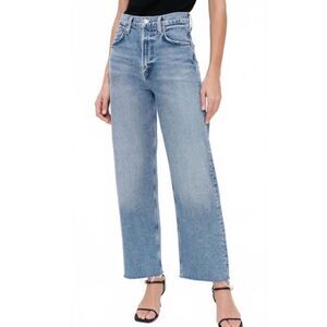 AGOLDE Ren Wide Leg Jeans Womens 30 Blue Light Wash High Rise Raw Hem Denim